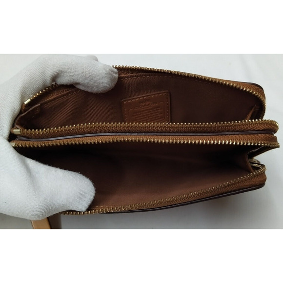 Coach Brown Pebbled Leather Double Zipper Closure Credit Card Wristlet - Wallet - Picture 10 of 13